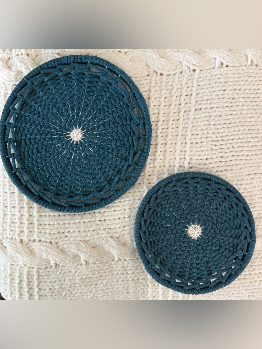 Handmade Teal Macrame Trivets - Set of 2
